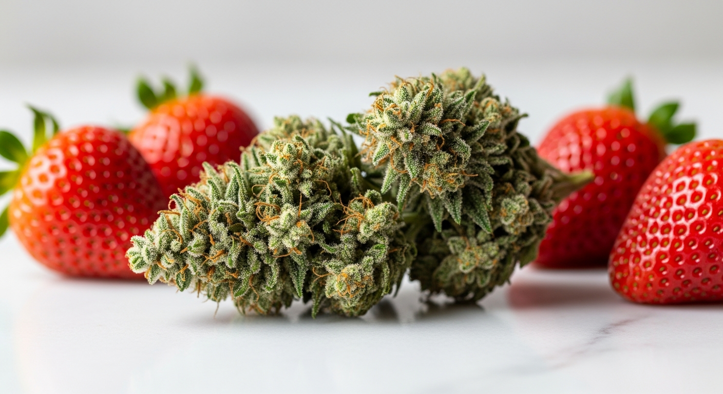 Fleur Strawberry Haze CBD aux notes fruitées avec pistils orangés